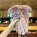 Down Cotton Gloves For Women Winter Bowknot Split Fleece Lined Windproof Coldproof Skiing Five Finger Warm Touchscreen_desvips.com