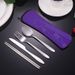 Outdoor Tableware Stainless Steel Portable Tableware Knife, Fork, Spoon, Chopsticks And Straws Seven-piece Set Tableware Storage Bag Gift Set_desvips.com