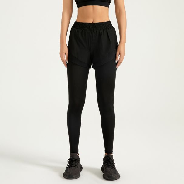 Fake Two-piece Sports Leggings Pocket Pants Nude Fitness Trousers High Waist Hip Yoga Pants Women_desvips.com