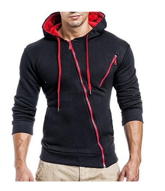 Men's Clothing Autumn and Winter New Classic Oblique Zipper Hooded Men's Casual Slim Sweater Jacket W01_desvips.com