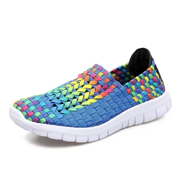 Sneakers Women's Colorblock Braided Slip-on Elastic Band Weave Women Flat Shoes Loafers Zapatos De Muje_desvips.com