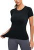 Women's Workout Tops Yoga Short Sleeve Solid Spandex/Nylon Seamless Gym Shirts_desvips.com