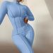European and American new women's fashion high collar tight high waist casual solid color sports jumpsuit for women_desvips.com