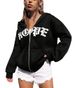 Letter Print Unisex Warm Loose Zip Hoodie Sweatshirt_desvips.com