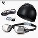 Swimming Caps Swimming Goggles And Swimming Cap Set HD Anti Fog Electroplating Colorful Professional Silicone Swimming Cap Swimming Goggles Boxed_desvips.com