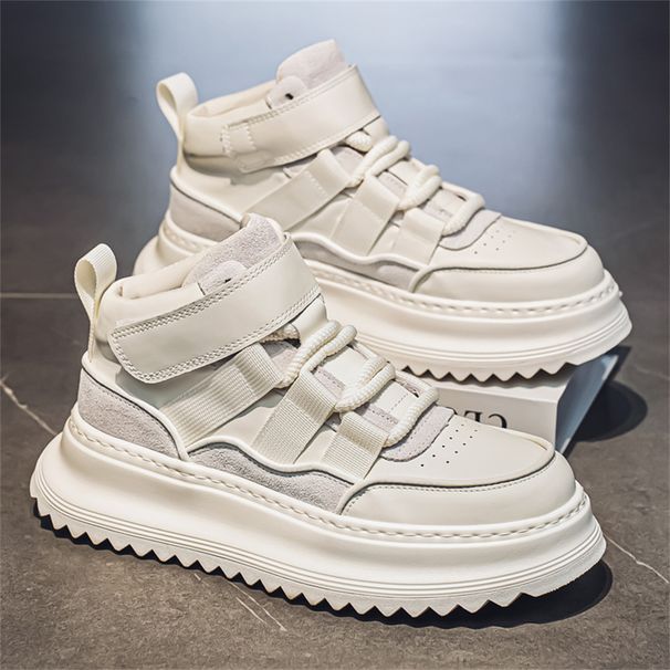 2026 European Station Sneakers Skateboarding Shoes Youth/Men PU Splicing High Top Lace-Up Breathable Thick Sole Non-Slip Wear-Resistant Running Shoes_desvips.com