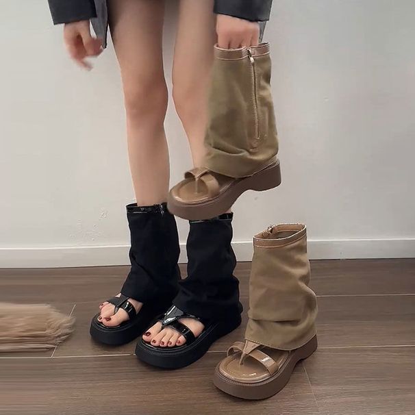 Spring and summer new sandals female thick bottom heightening pants tube boots niche Roman shoes clip-on retro sandal boots short boots_desvips.com