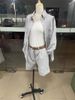 2024 New Solid Color Fashion Casual Long Sleeved Shirt Belt Shorts Women's Set_desvips.com
