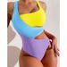 2025 New Sexy Color-Block One-Piece Swimsuit For Women, INS Style, Conservative Bikini, Hot Spring Swimwear_desvips.com