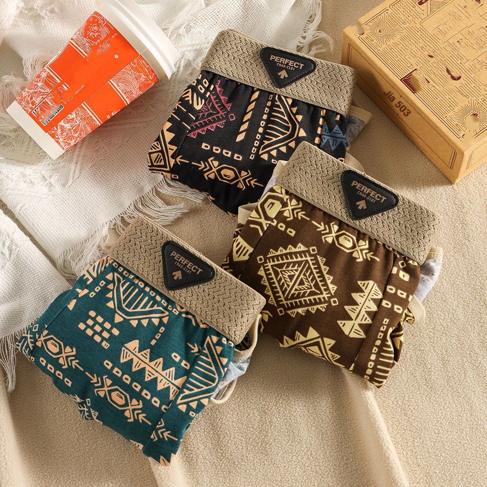 American Retro Ethnic Style Men's Underwear Men's Cotton Breathable Boxers Printed Boxer With A Boxer Top_desvips.com