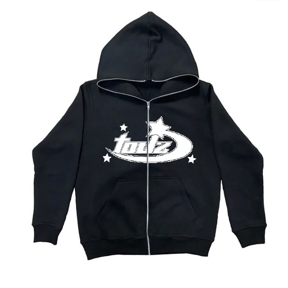 Osaka Street Fashion Printed Men's Warm Loose Zipper Hoodie Sweatshirt Black_desvips.com