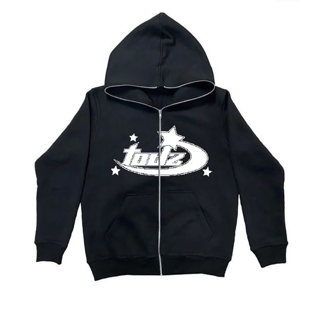 Osaka Street Fashion Printed Men's Warm Loose Zipper Hoodie Sweatshirt Black_desvips.com