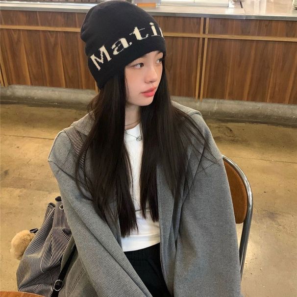 New Street Fashion Letter Versatile Knitted Women, Warm Ear Protection Wool Hat, Unique Design Cold Hat For Men, Trendy_desvips.com