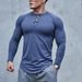 Men's Clothing round neck button muscle men's long sleeved T shirt bottoming shirt top training suit new fitness trend_desvips.com