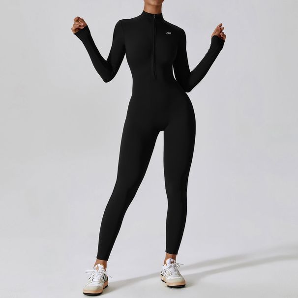 Cross-Border Zipper Bare-Feel Long-Sleeve Yoga Jumpsuit High-Intensity Fitness Sports Bodysuit Tight-Fitting_desvips.com