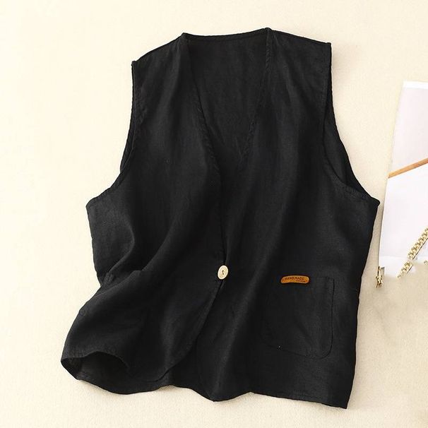 Women's Clothing Real shot of literary cotton and linen vest spring and summer thin loose solid color sleeveless_desvips.com