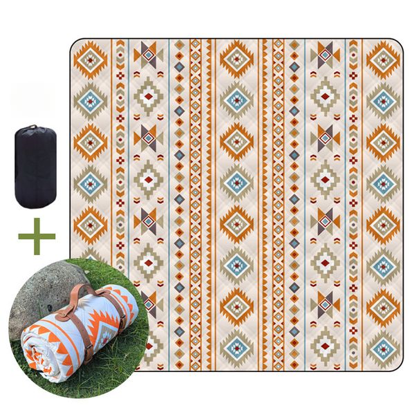Extra-thick Large Size 2* 3m High-grade PU Leather Handle Ultrasonic Ethnic Style Picnic Mat, Moisture-proof Ground Mat_desvips.com
