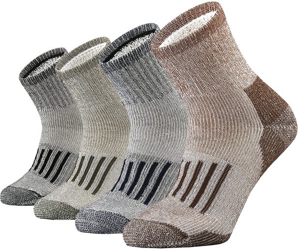 Men's Merino Wool Moisture Wicking Outdoor Thicken Warm Hiking Heavy Cushion Quarter Socks 4 Pairs Euro Size 43-46_desvips.com