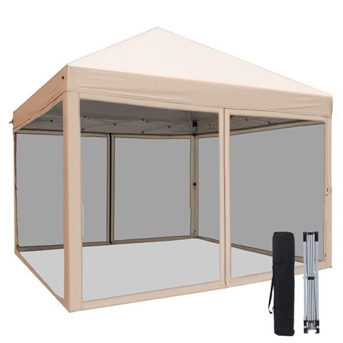 10x10 Pop Up Canopy With Mosquito Netting In Beige_desvips.com