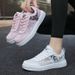 Women's Casual Lace-Up Sneakers - Breathable Walking Shoes For Dance & Hiking With Anti-Slip Rubber Sole (White/Pink)_desvips.com