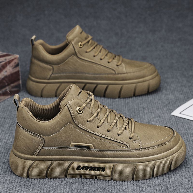 Casual Leather Thick Soles All-In-One Work Board Low Sports Men's Shoes_desvips.com