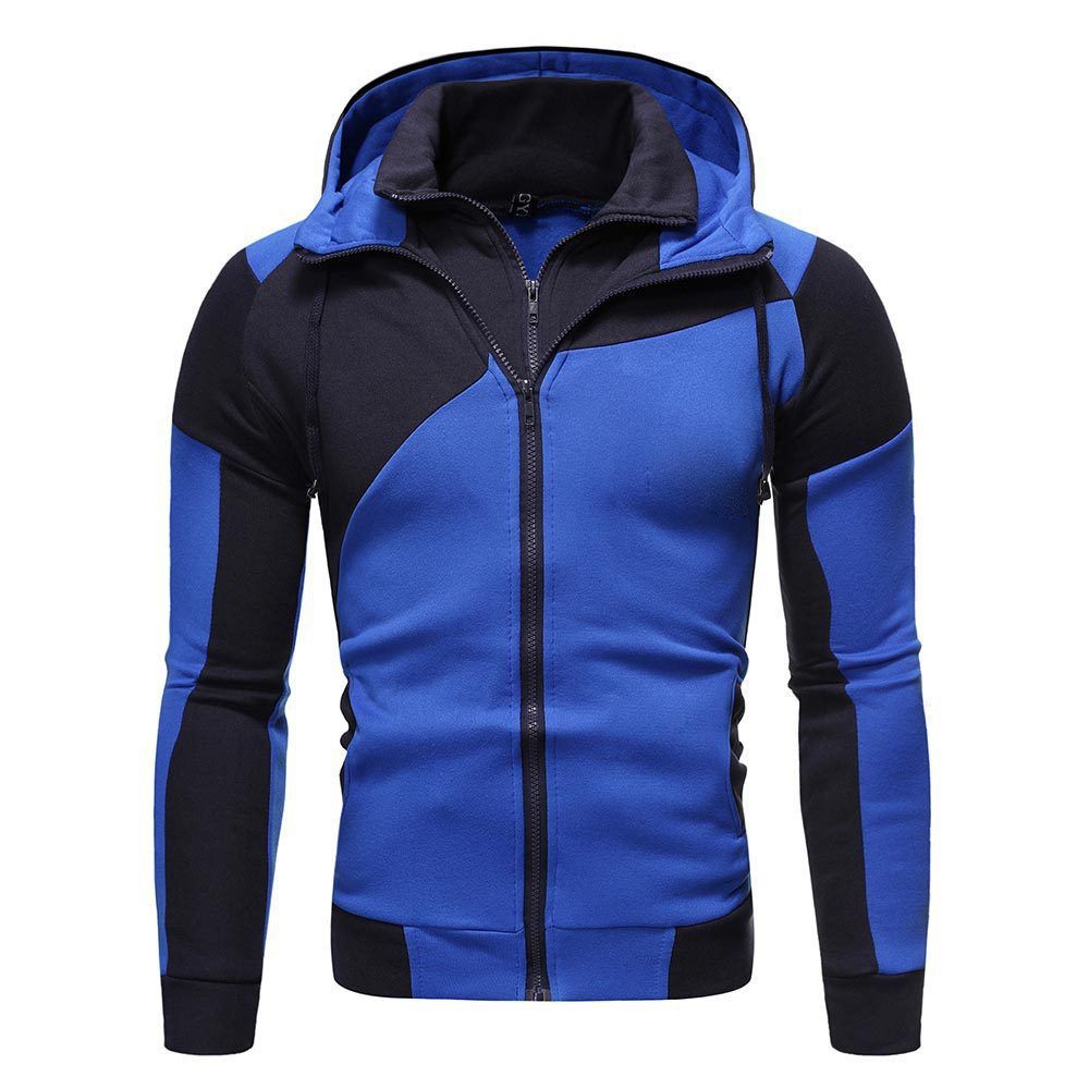 Men's Clothing explosive double zipper men's sweater stitching slim-fit hooded cardigan men's sweater_desvips.com