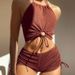 One-Piece Suits New Solid Color Sling Bikini Halter Neck Bikini Split Swimsuit_desvips.com