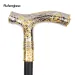 Golden White Wolf Head Flower Totem Relief Walking Cane Fashion Walking Stick Gentleman Crosier Knob Walking Stick 93cm_desvips.com