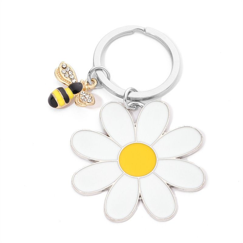 Creative little bee flower keychain pendant backpack schoolbag pendant DIY jewelry accessories metal car keychain_desvips.com