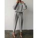 Women's loose solid color long-sleeved casual two-piece set_desvips.com