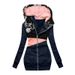 Women's Clothing women's sweatshirt zipper color matching print hooded long sleeved jacket_desvips.com