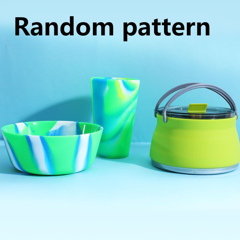 Folding kettle set Camping road trip cutlery set outdoor silicone cup silicone bowl_desvips.com