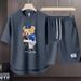 Men's Clothing 2024 Waffle Casual Summer Suit Men's Loose Teen Short sleeved T shirt Shorts Handsome Two piece Suit_desvips.com