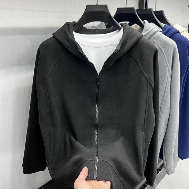 Men's Fleece Sweatshirt With High-End Feel, Mulberry Silk Zipper For Young And Middle-Aged, Autumn Trendy Hoodie_desvips.com