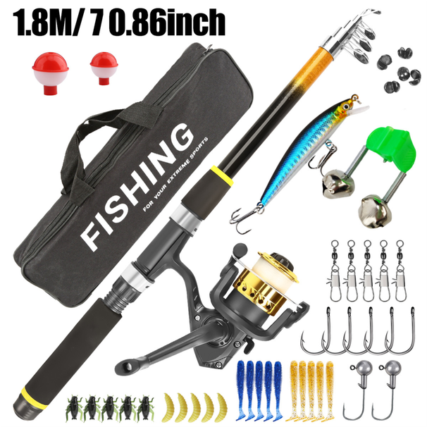 Cross-Border Sea Lure Full Combination Hard Soft Bait Reel Retractable Fishing Rod Beginner Set Complete_desvips.com