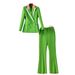 Women's emerald green spliced suit collar top wide-leg trousers temperament fashion two-piece trouser suit_desvips.com