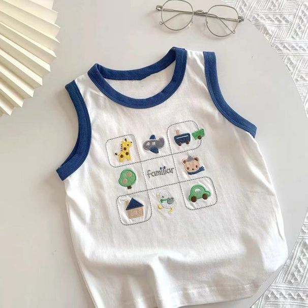 New Summer Clothing: Boys' Vest, Baby Cotton Thin Sleeveless Top, Children's Cartoon Embroidered T-Shirt, Trendy_desvips.com