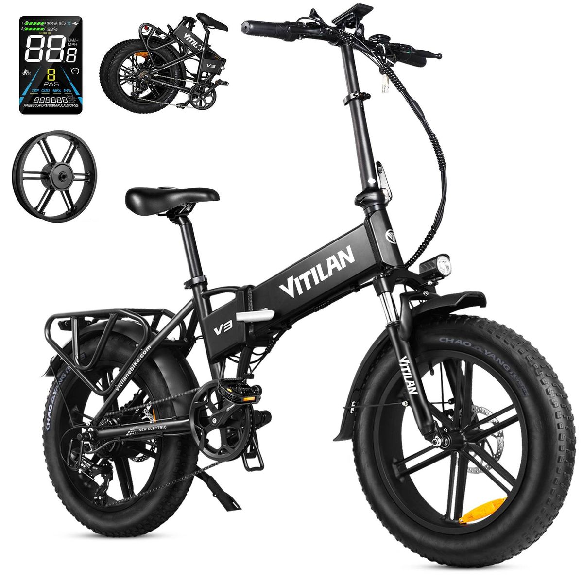Vitilan V3 2.0 Folding Fat Tires Adult All Terrain Electric Bike,750W,48V 13AH,Hydraulic Dual Disc Brakes _desvips.com