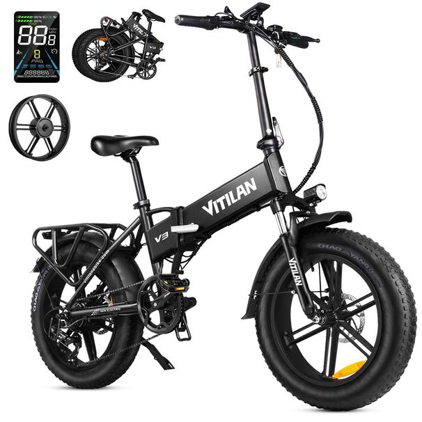 Vitilan V3 2.0 Folding Fat Tires Adult All Terrain Electric Bike,750W,48V 13AH,Hydraulic Dual Disc Brakes _desvips.com