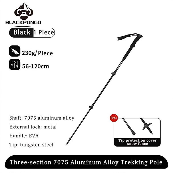 Blackpongo ST03 Trekking Pole 3-Section Telescopic Folding Pole Aluminum Alloy Hiking Climbing Outdoor Walking Stick 1 Stick_desvips.com
