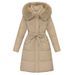 Women's Long Hooded Down Coat With Belt, Thickened Warm Winter Jacket, Fashionable Loose Fit Overcoat With Faux Fur Trim_desvips.com