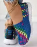 Sneakers Women's Colorblock Braided Slip-on Elastic Band Weave Women Flat Shoes Loafers Zapatos De Muje_desvips.com