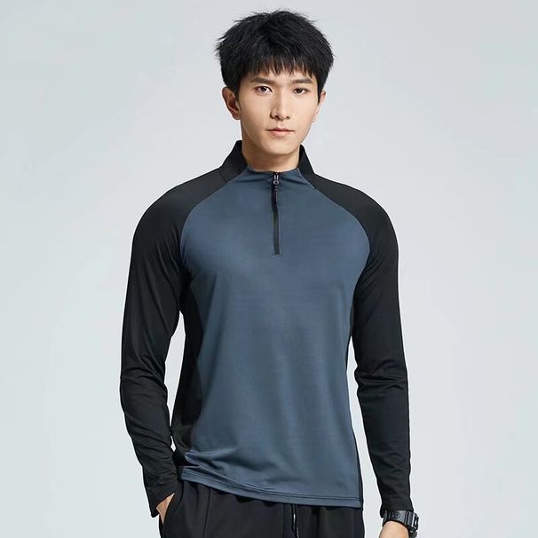 Half-zip Training Men's Quick-drying Clothing, Long-sleeved Sun Protection, Sports Track And Field Running Shirts_desvips.com