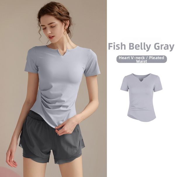 Women's Quick Drying Yoga Wear Short Sleeved T-Shirt Pilates Training Fitness Top New Style Sports Running Set_desvips.com