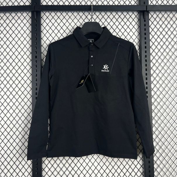 26 Spring, Autumn, Winter New Luxury Men's Polo Collar Long Sleeve Fleece-Lined Base Layer Business Casual Warm Top_desvips.com