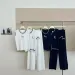 Summer College Style Color Block Short Sleeve Knitted Cardigan Sleeveless Round Neck Slim Fit Long Pants Three-Piece Set_desvips.com