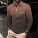 001 2024 Autumn Winter Men's Sports Fitness High Elasticity Vertical Stripe Long Sleeve Polo Slim Fit Knitted Base Shirt_desvips.com
