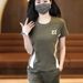 Casual Spors Sui For Women, 2026 New Summer Syle, Fashionable And Youhful, Shor-sleeved Sraigh Pans Wo-piece_desvips.com