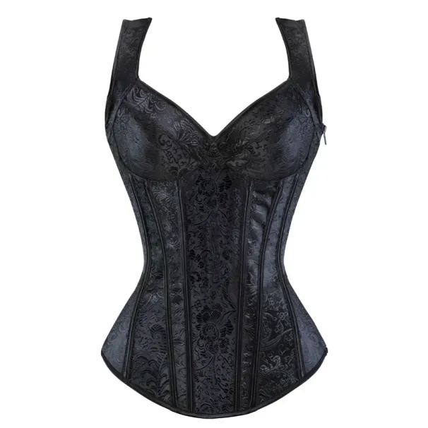 Cup Top Vintage Steampunk With Zipper Side Straps Overbust Corset Waist Trainer Bustier Plus Size_desvips.com