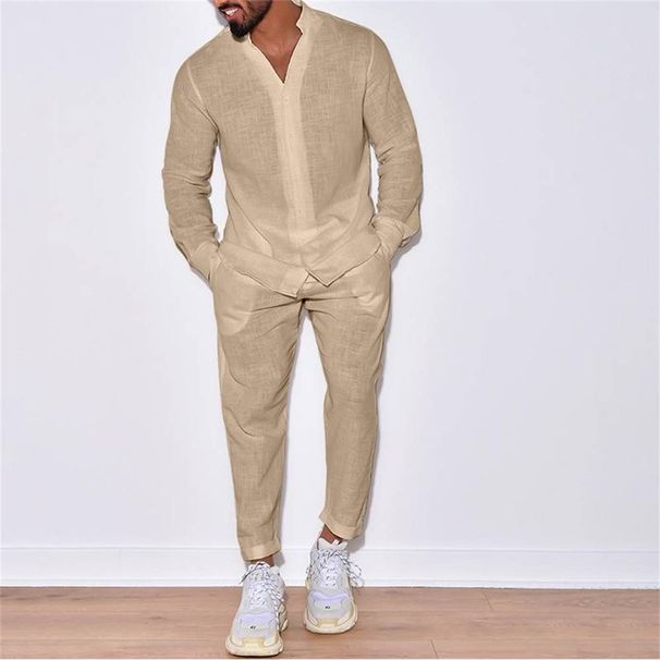 Men's Clothing Sports Suit Men's Linen Autumn Casual Suit Long-sleeved Fashion Workwear Trousers Foreign Trade Two-Piece Sets_desvips.com